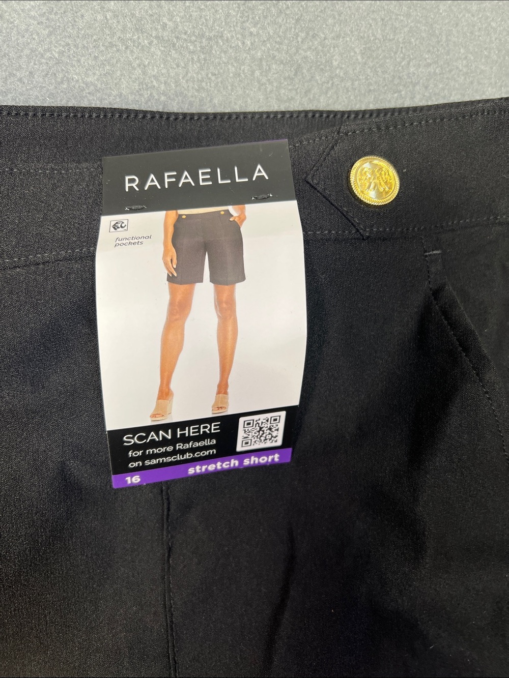 Rafaella Black Women's Pull-On Bermuda Shorts with Gold Accent Buttons - Picture 2 of 6